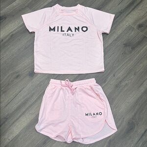 Pink Top and Shorts Knit Lounge Set.  Size X-Small Milano Italy New without tags